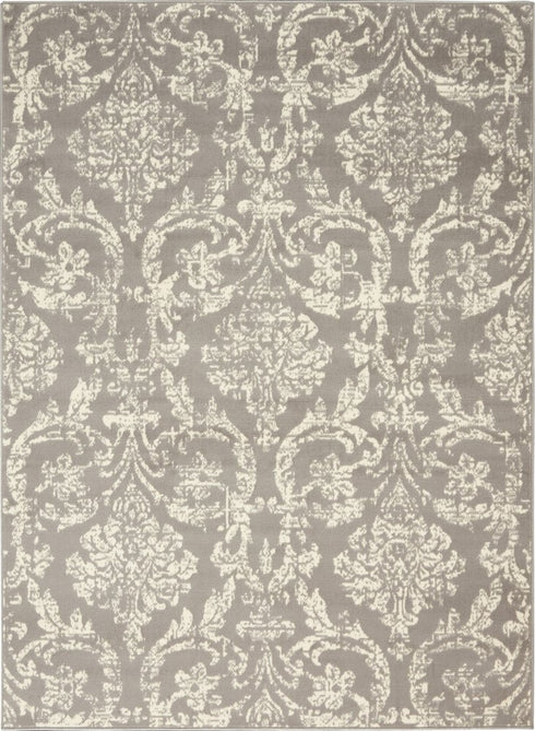2' X 4' Gray Damask Power Loom Area Rug